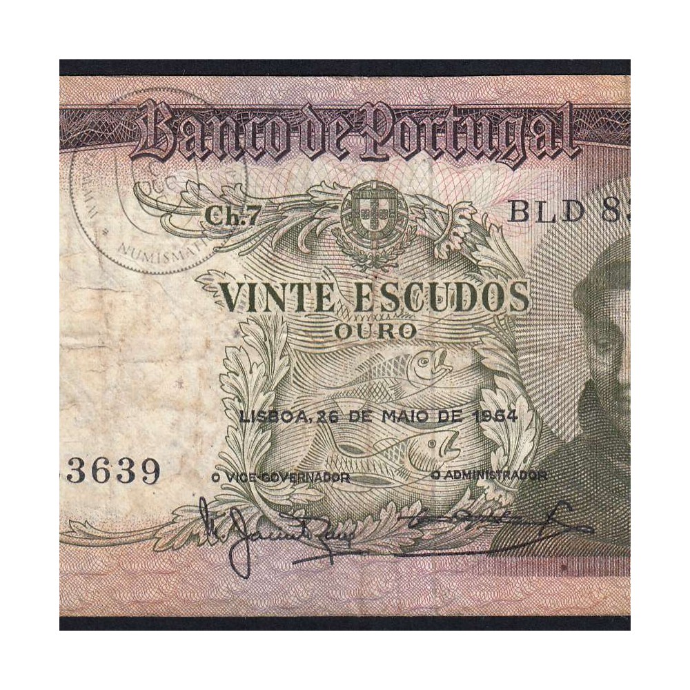 20 Escudos Banknote 1964 Saint Anthony, 20$00 26/05/1964 Plate: 7 - Bank of Portugal (Circulated), Pick 167