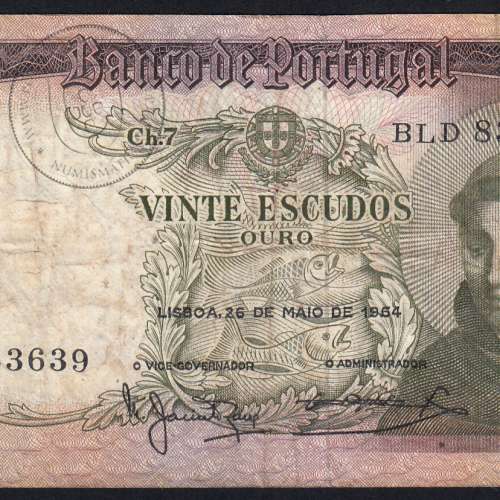 Nota de 20 Escudos 1964 Santo António, 20$00 26/05/1964 Chapa: 7 - Banco de Portugal (Circulada), Pick 167