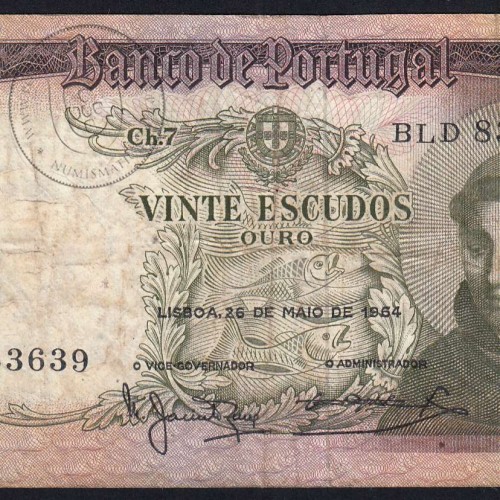 20 Escudos Banknote 1964 Saint Anthony, 20$00 26/05/1964 Plate: 7 - Bank of Portugal (Circulated), Pick 167