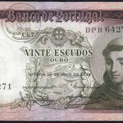 Nota de 20 Escudos 1964 Santo António, 20$00 26/05/1964 Chapa: 7 - Banco de Portugal (Circulada), Pick 167