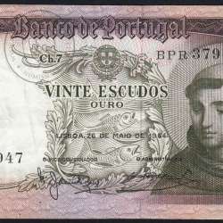 20 Escudos Banknote 1964 Saint Anthony, 20$00 26/05/1964 Plate: 7 - Bank of Portugal (Circulated), Pick 167