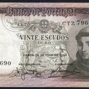 Nota de 20 Escudos 1964 Santo António, 20$00 26/05/1964 Chapa: 7 - Banco de Portugal (Pouco Circulada), Pick 167