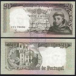 Nota de 20 Escudos 1964 Santo António, 20$00 26/05/1964 Chapa: 7 - Banco de Portugal (Pouco Circulada), Pick 167