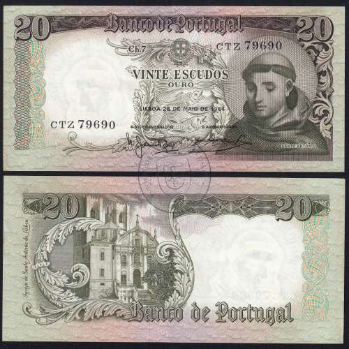 20 Escudos Banknote 1964 Saint Anthony, 20$00 26/05/1964 Plate: 7 - Bank of Portugal (Little Circulated), Pick 167