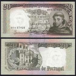 Nota de 20 Escudos 1964 Santo António, 20$00 26/05/1964 Chapa: 7 - Banco de Portugal (Pouco Circulada), Pick 167