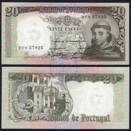 20 Escudos Banknote 1964 Saint Anthony, 20$00 26/05/1964 Plate: 7 - Bank of Portugal (Little Circulated), Pick 167