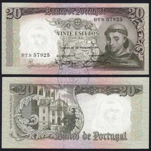 20 Escudos Banknote 1964 Saint Anthony, 20$00 26/05/1964 Plate: 7 - Bank of Portugal (Little Circulated), Pick 167
