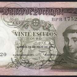 Nota de 20 Escudos 1964 Santo António, 20$00 26/05/1964 Chapa: 7 - Banco de Portugal (Pouco Circulada), Pick 167