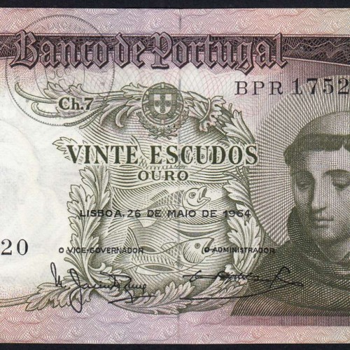 20 Escudos Banknote 1964 Saint Anthony, 20$00 26/05/1964 Plate: 7 - Bank of Portugal (Little Circulated), Pick 167