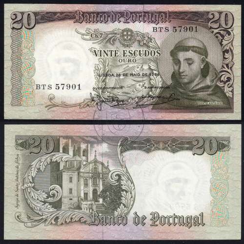 20 Escudos Banknote 1964 Saint Anthony, 20$00 26/05/1964 Plate: 7 - Bank of Portugal (Little Circulated), Pick 167