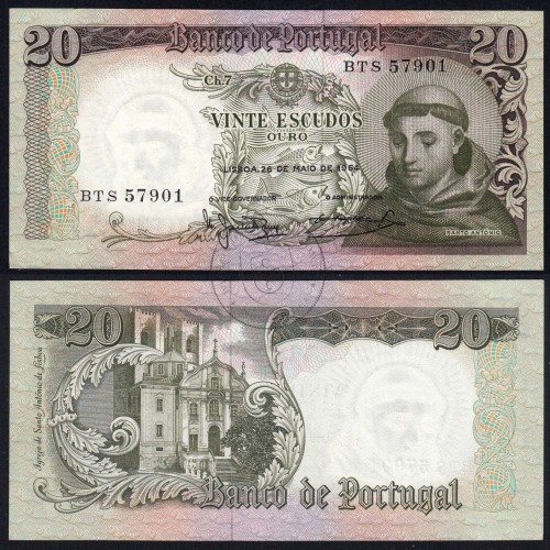 20 Escudos Banknote 1964 Saint Anthony, 20$00 26/05/1964 Plate: 7 - Bank of Portugal (Little Circulated), Pick 167