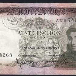 Nota de 20 Escudos 1964 Santo António, 20$00 26/05/1964 Chapa: 7 - Banco de Portugal (Pouco Circulada), Pick 167