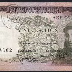 Nota de 20 Escudos 1964 Santo António, 20$00 26/05/1964 Chapa: 7 - Banco de Portugal (Pouco Circulada), Pick 167