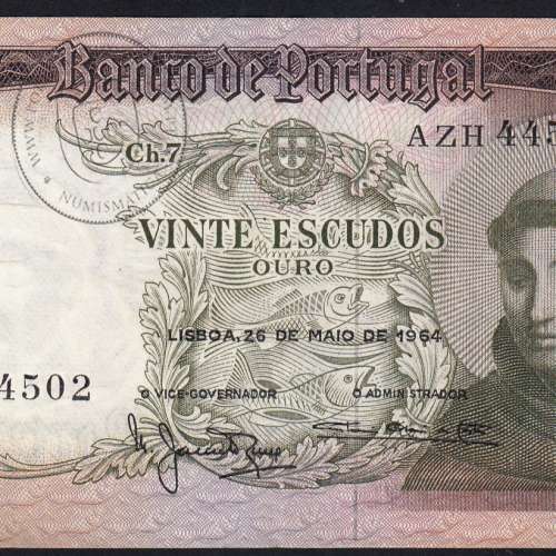20 Escudos Banknote 1964 Saint Anthony, 20$00 26/05/1964 Plate: 7 - Bank of Portugal (Little Circulated), Pick 167