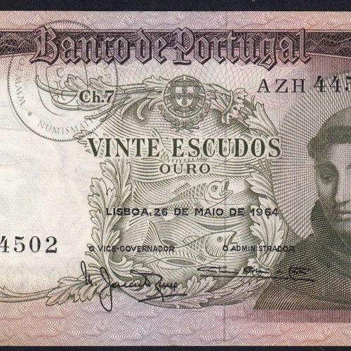 20 Escudos Banknote 1964 Saint Anthony, 20$00 26/05/1964 Plate: 7 - Bank of Portugal (Little Circulated), Pick 167