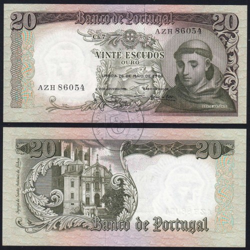 20 Escudos Banknote 1964 Saint Anthony, 20$00 26/05/1964 Plate: 7 - Bank of Portugal (Little Circulated), Pick 167