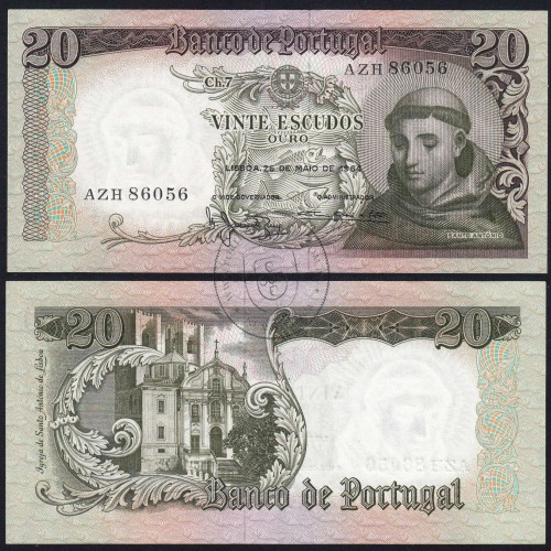 20 Escudos Banknote 1964 Saint Anthony, 20$00 26/05/1964 Plate: 7 - Bank of Portugal (Little Circulated), Pick 167