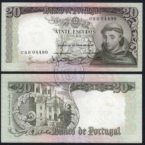 20 Escudos Banknote 1964 Saint Anthony, 20$00 26/05/1964 Plate: 7 - Bank of Portugal (Little Circulated), Pick 167
