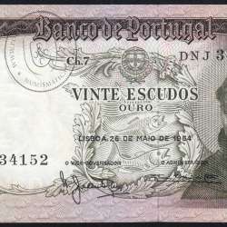 Nota de 20 Escudos 1964 Santo António, 20$00 26/05/1964 Chapa: 7 - Banco de Portugal (Pouco Circulada), Pick 167