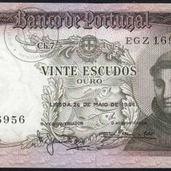 Nota de 20 Escudos 1964 Santo António, 20$00 26/05/1964 Chapa: 7 - Banco de Portugal (Pouco Circulada), Pick 167