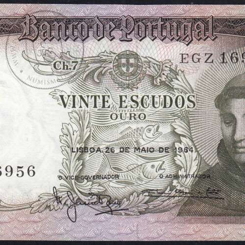 20 Escudos Banknote 1964 Saint Anthony, 20$00 26/05/1964 Plate: 7 - Bank of Portugal (Little Circulated), Pick 167