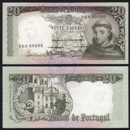 20 Escudos Banknote 1964 Saint Anthony, 20$00 26/05/1964 Plate: 7 - Bank of Portugal (Little Circulated), Pick 167