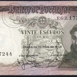 Nota de 20 Escudos 1964 Santo António, 20$00 26/05/1964 Chapa: 7 - Banco de Portugal (Pouco Circulada), Pick 167