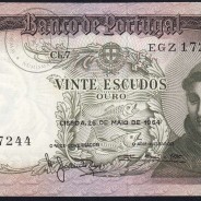 Nota de 20 Escudos 1964 Santo António, 20$00 26/05/1964 Chapa: 7 - Banco de Portugal (Pouco Circulada), Pick 167