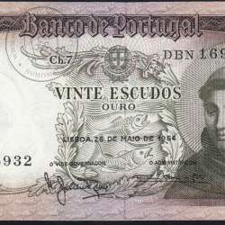 Nota de 20 Escudos 1964 Santo António, 20$00 26/05/1964 Chapa: 7 - Banco de Portugal (Pouco Circulada), Pick 167