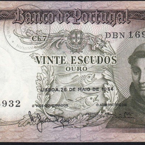 20 Escudos Banknote 1964 Saint Anthony, 20$00 26/05/1964 Plate: 7 - Bank of Portugal (Little Circulated), Pick 167