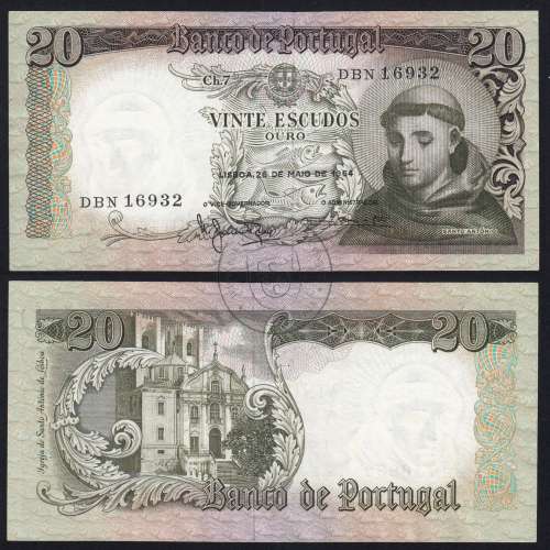 20 Escudos Banknote 1964 Saint Anthony, 20$00 26/05/1964 Plate: 7 - Bank of Portugal (Little Circulated), Pick 167