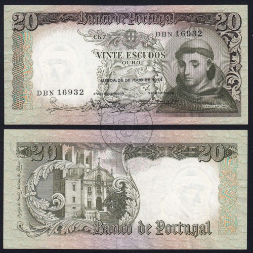 20 Escudos Banknote 1964 Saint Anthony, 20$00 26/05/1964 Plate: 7 - Bank of Portugal (Little Circulated), Pick 167
