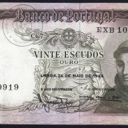 Nota de 20 Escudos 1964 Santo António, 20$00 26/05/1964 Chapa: 7 - Banco de Portugal (Pouco Circulada), Pick 167