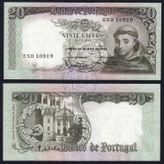 Nota de 20 Escudos 1964 Santo António, 20$00 26/05/1964 Chapa: 7 - Banco de Portugal (Pouco Circulada), Pick 167