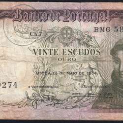 20 Escudos Banknote 1964 Saint Anthony, 20$00 26/05/1964 Plate: 7 - Bank of Portugal (Circulated), Pick 167