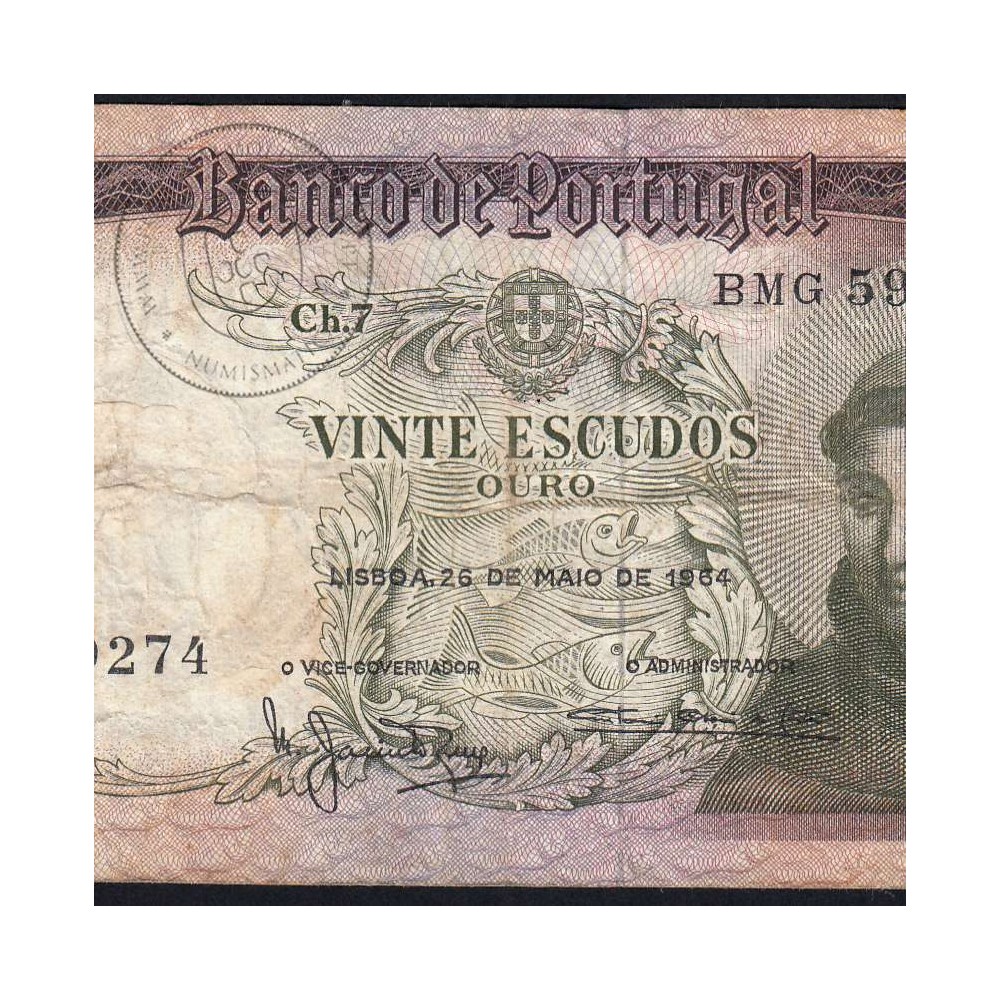 Nota de 20 Escudos 1964 Santo António, 20$00 26/05/1964 Chapa: 7 - Banco de Portugal (Circulada), Pick 167