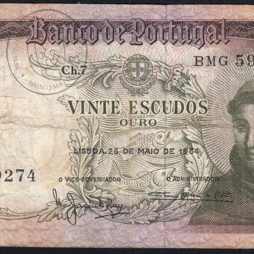 Nota de 20 Escudos 1964 Santo António, 20$00 26/05/1964 Chapa: 7 - Banco de Portugal (Circulada), Pick 167