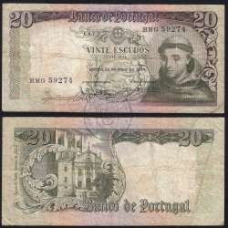 20 Escudos Banknote 1964 Saint Anthony, 20$00 26/05/1964 Plate: 7 - Bank of Portugal (Circulated), Pick 167
