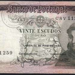 Nota de 20 Escudos 1964 Santo António, 20$00 26/05/1964 Chapa: 7 - Banco de Portugal (Circulada), Pick 167