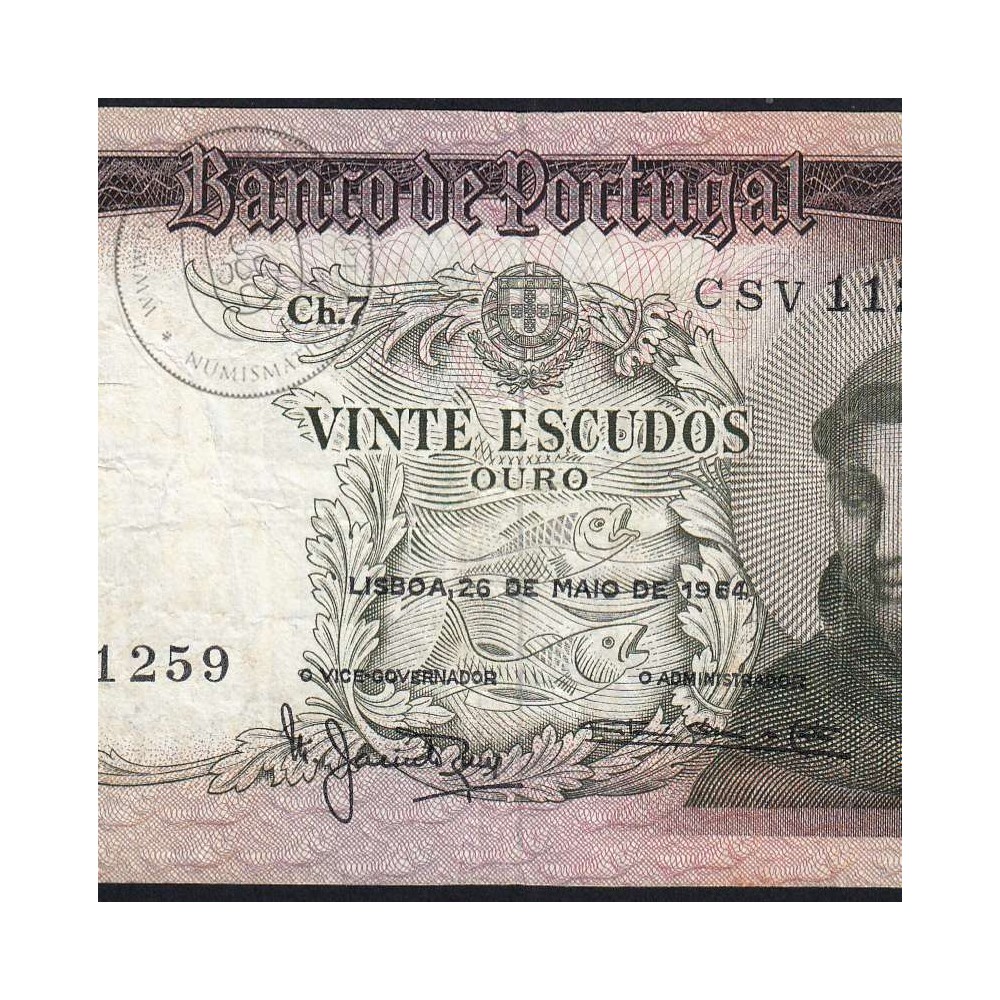 20 Escudos Banknote 1964 Saint Anthony, 20$00 26/05/1964 Plate: 7 - Bank of Portugal (Circulated), Pick 167