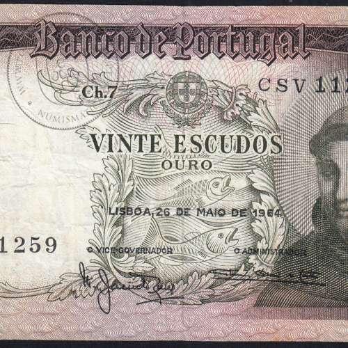 Nota de 20 Escudos 1964 Santo António, 20$00 26/05/1964 Chapa: 7 - Banco de Portugal (Circulada), Pick 167