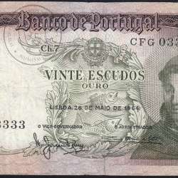 Nota de 20 Escudos 1964 Santo António, 20$00 26/05/1964 Chapa: 7 - Banco de Portugal (Circulada), Pick 167