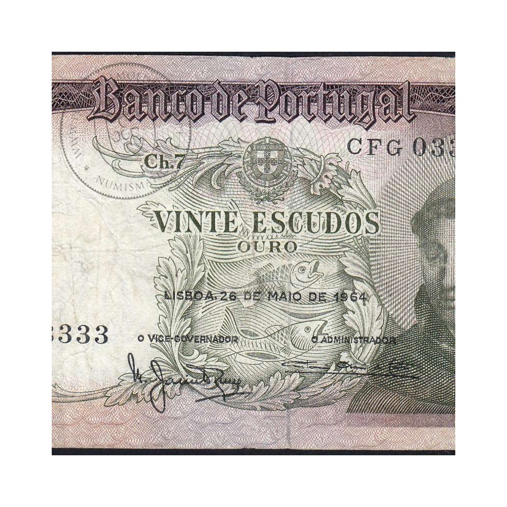 20 Escudos Banknote 1964 Saint Anthony, 20$00 26/05/1964 Plate: 7 - Bank of Portugal (Circulated), Pick 167