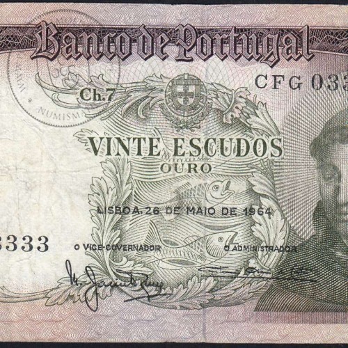 20 Escudos Banknote 1964 Saint Anthony, 20$00 26/05/1964 Plate: 7 - Bank of Portugal (Circulated), Pick 167
