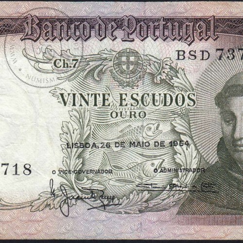20 Escudos Banknote 1964 Saint Anthony, 20$00 26/05/1964 Plate: 7 - Bank of Portugal (Circulated), Pick 167