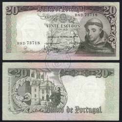20 Escudos Banknote 1964 Saint Anthony, 20$00 26/05/1964 Plate: 7 - Bank of Portugal (Circulated), Pick 167