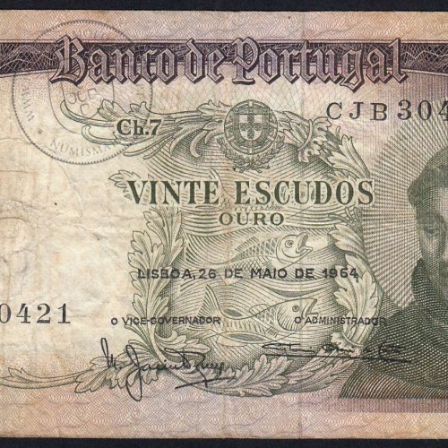 Nota de 20 Escudos 1964 Santo António, 20$00 26/05/1964 Chapa: 7 - Banco de Portugal (Circulada), Pick 167