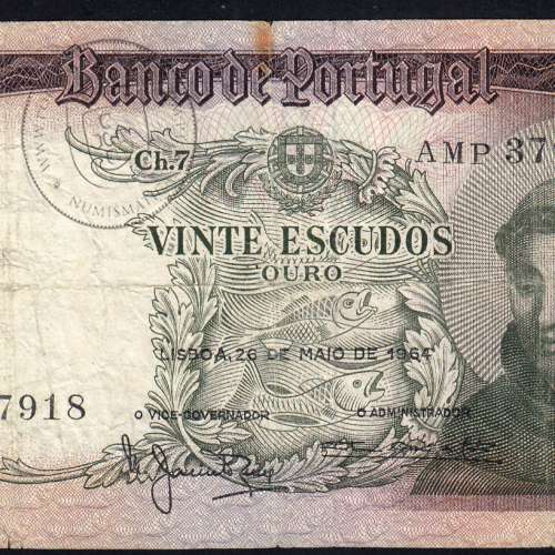 Nota de 20 Escudos 1964 Santo António, 20$00 26/05/1964 Chapa: 7 - Banco de Portugal (Circulada), Pick 167
