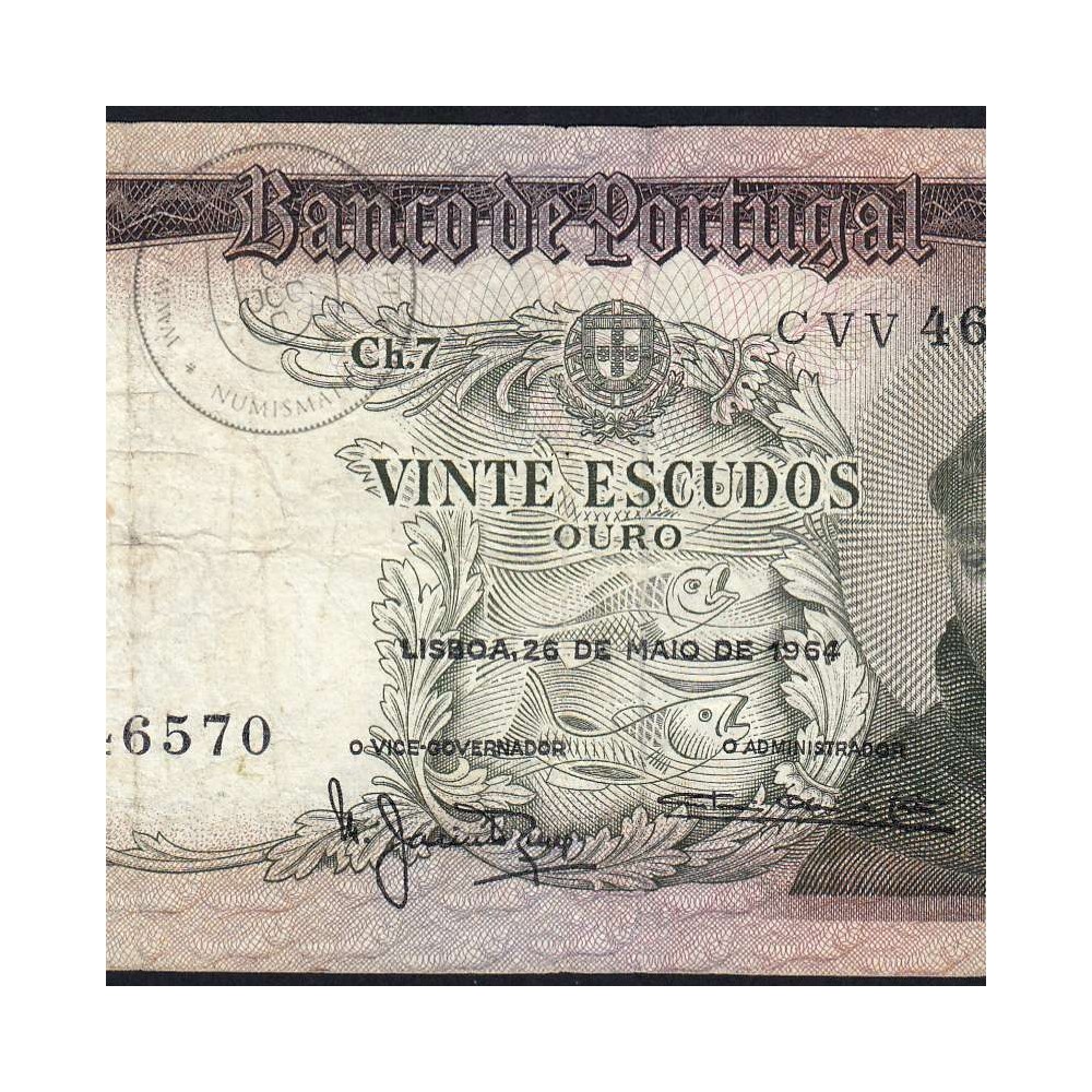 20 Escudos Banknote 1964 Saint Anthony, 20$00 26/05/1964 Plate: 7 - Bank of Portugal (Circulated), Pick 167
