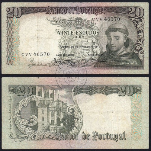 20 Escudos Banknote 1964 Saint Anthony, 20$00 26/05/1964 Plate: 7 - Bank of Portugal (Circulated), Pick 167